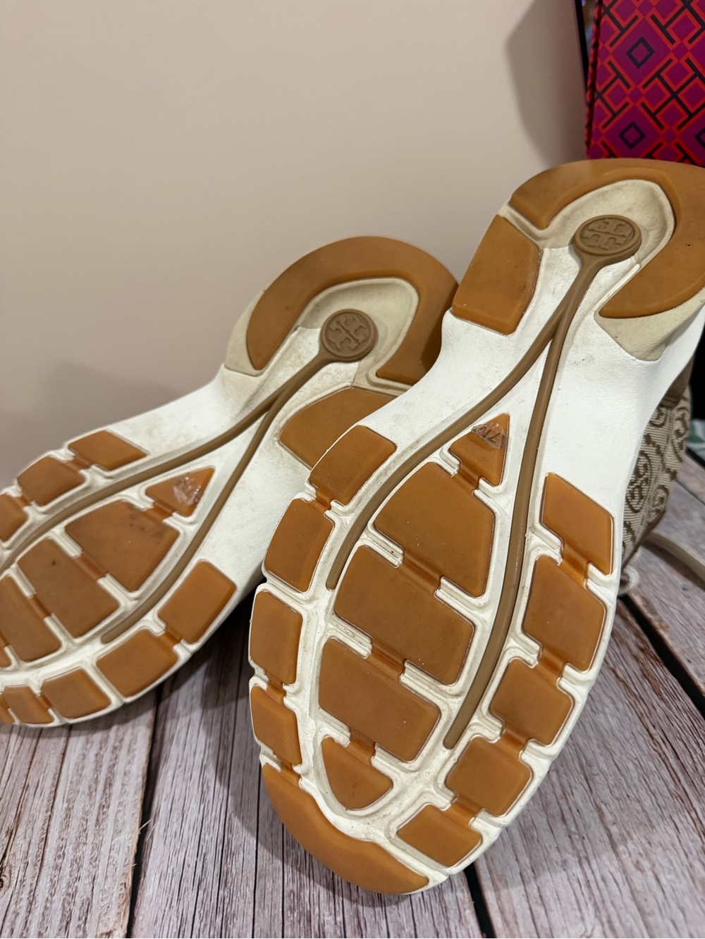 Tory Burch Brown Suede and Cream Logo Canvas Sneakers - Picture 4 of 5